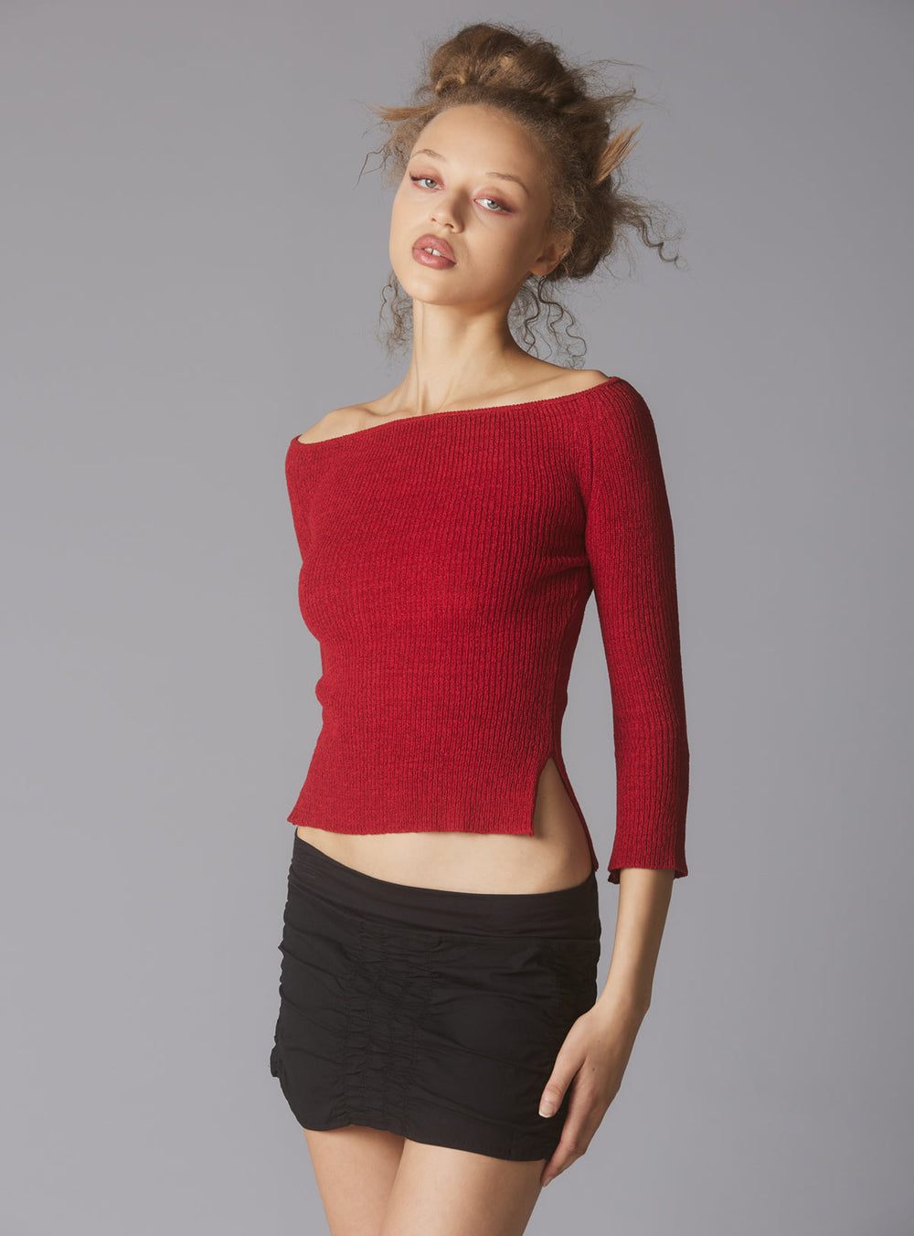 Off The Shoulder Quarter Sleeve Top In Red - Red | UNIF Clothing discount