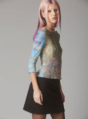 Mesh Printed Quarter Sleeve Top With Wide Neck - Multi | UNIF Clothing near me