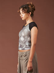 Graphic T-Shirt With Cap Sleeves - Grey/Black | UNIF Clothing online