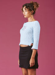 Soft Baby Blue Cropped Boucle-Knit Sweater - Baby Blue | UNIF Clothing for Sale