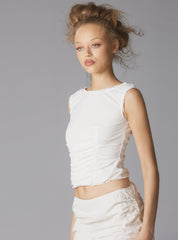 Sleeveless Top With Wide Neck & Ruffled Trim in - White | UNIF Clothing online