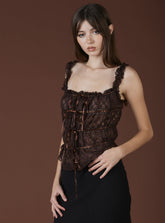 Lace Blouse With Ribbon Lace-Up In Brown - Dark Brown | UNIF Clothing outlet