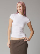 Rib Asymmetrical Cap Sleeve - White | UNIF Clothing online shop