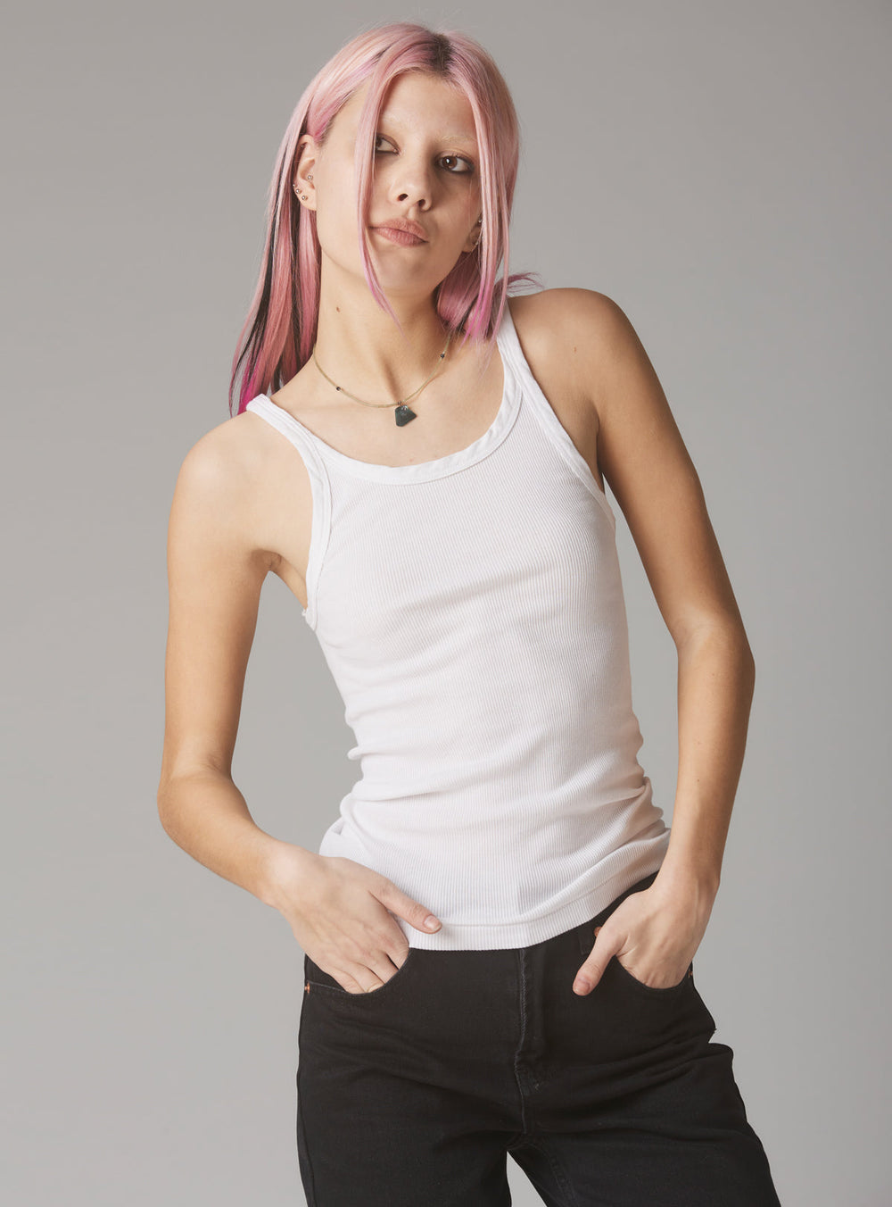 Staple Rib Tank - Optic White | UNIF Clothing near me