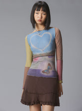 Skye Top Y2K allover-print mesh top with custom artwork - Multi | UNIF Clothing near me