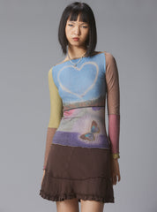 Skye Top Y2K allover-print mesh top with custom artwork - Multi | UNIF Clothing near me