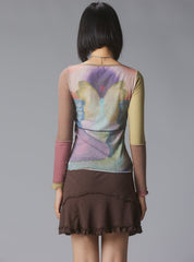Skye Top Y2K allover-print mesh top with custom artwork - Multi | UNIF Clothing near me