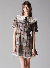 Doux Dress - Brown Plaid / White | UNIF Clothing online