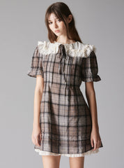Doux Dress - Brown Plaid / White | UNIF Clothing online