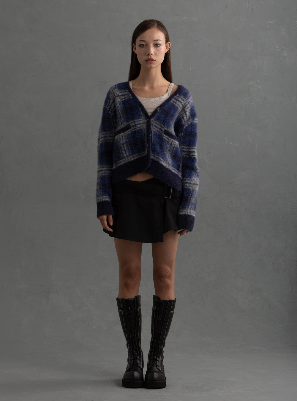 Ty Cardigan - Blue Plaid | UNIF Clothing online
