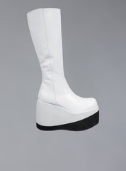 Stacked Leather Platform Knee High Boot - White | UNIF Clothing Sale