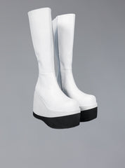 Stacked Leather Platform Knee High Boot - White | UNIF Clothing Sale