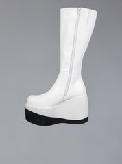 Stacked Leather Platform Knee High Boot - White | UNIF Clothing Sale