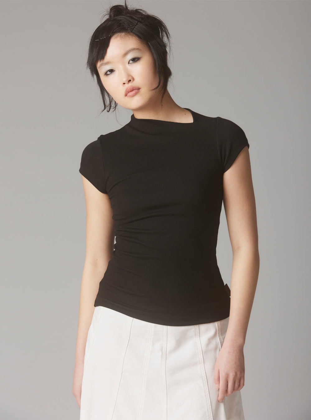 Rib Asymmetrical Cap Sleeve - Black | UNIF Clothing for Sale