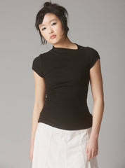 Rib Asymmetrical Cap Sleeve - Black | UNIF Clothing for Sale