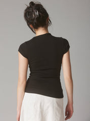 Rib Asymmetrical Cap Sleeve - Black | UNIF Clothing for Sale