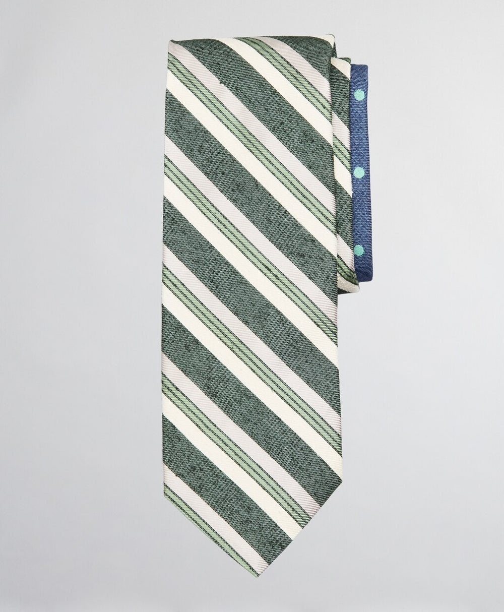 Brooks Brothers Men Silk and Linen Textured Variegated Stripe and Dot Tie