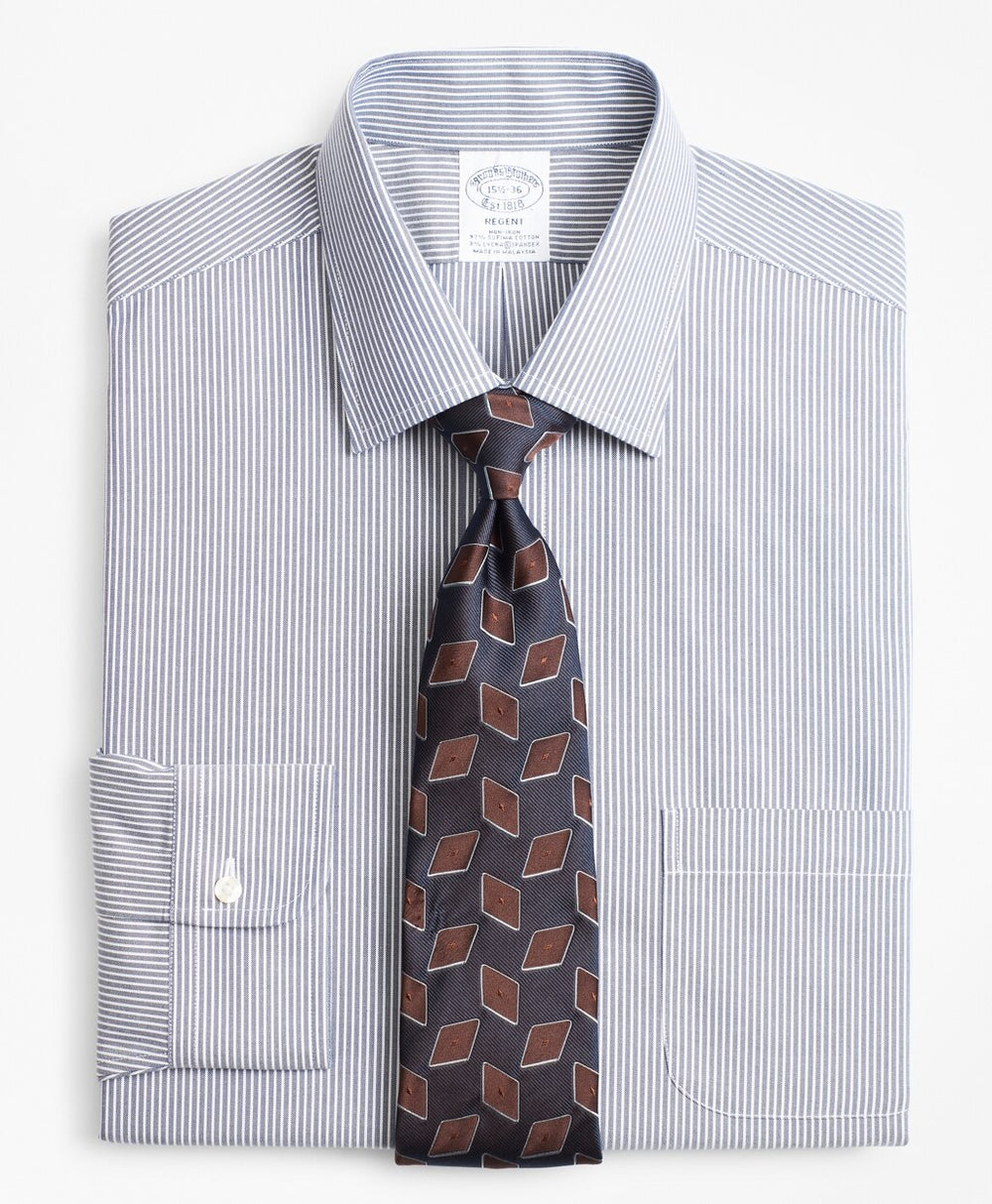 Brooks Brothers Men Stretch Regent Fitted Dress Shirt, Non-Iron Narrow Ground Stripe