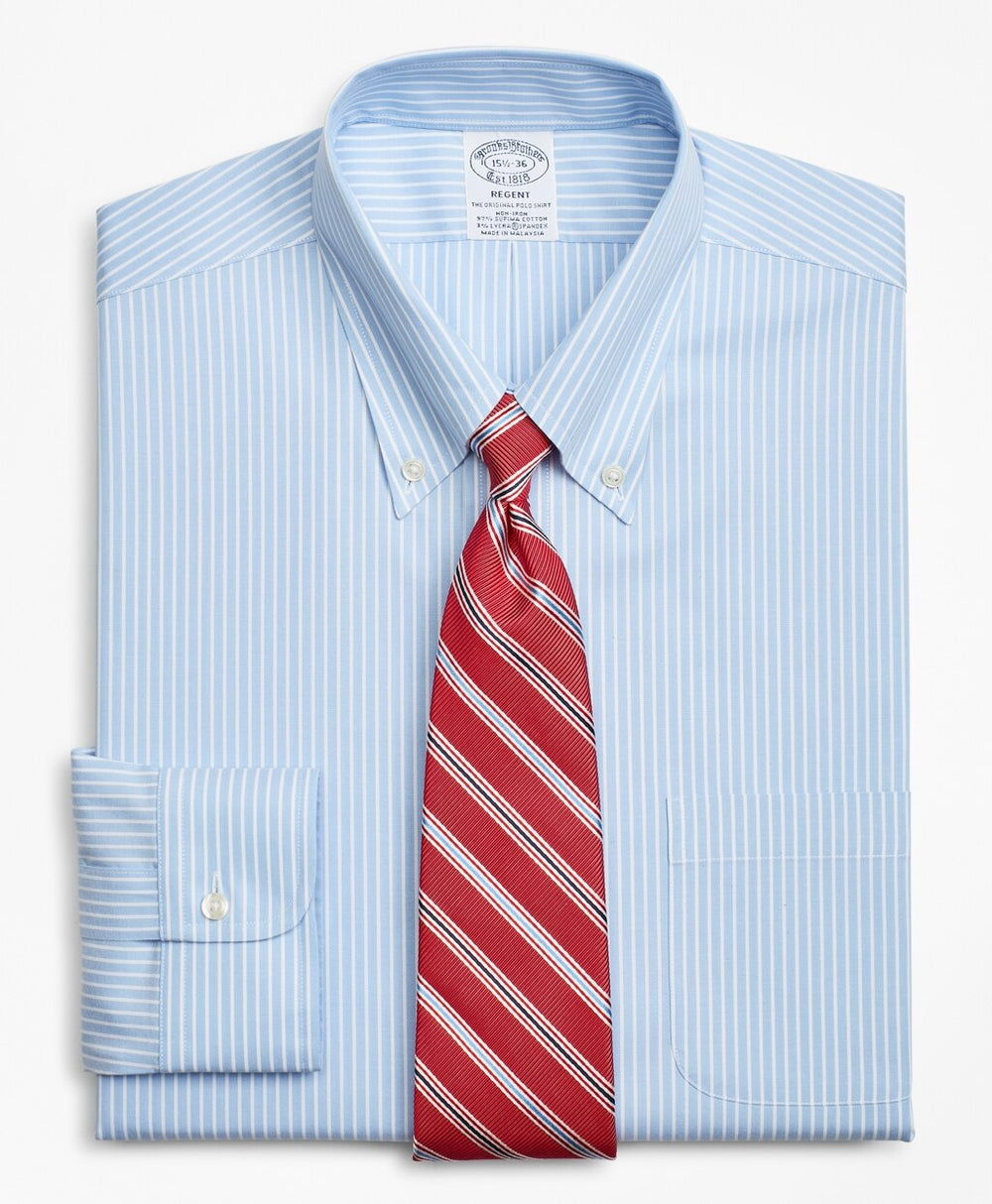 Brooks Brothers Men Stretch Regent Fitted Dress Shirt, Non-Iron Stripe