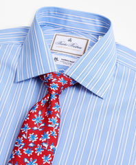 Brooks Brothers Men Luxury Collection Milano Slim-Fit Dress Shirt, Franklin Spread Collar Ribbon Stripe