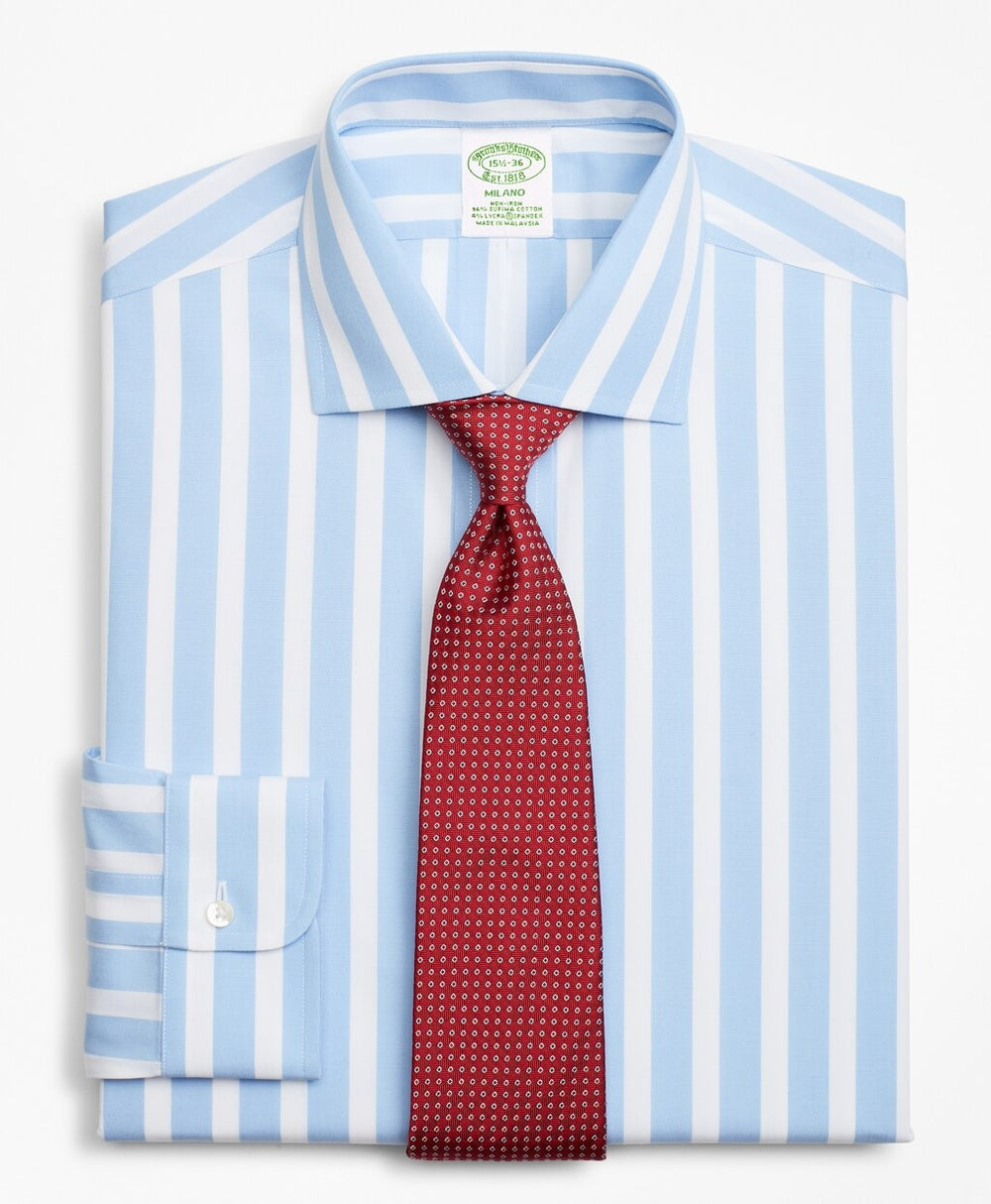 Brooks Brothers Men Stretch Milano Slim-Fit Dress Shirt, Non-Iron Bold Stripe