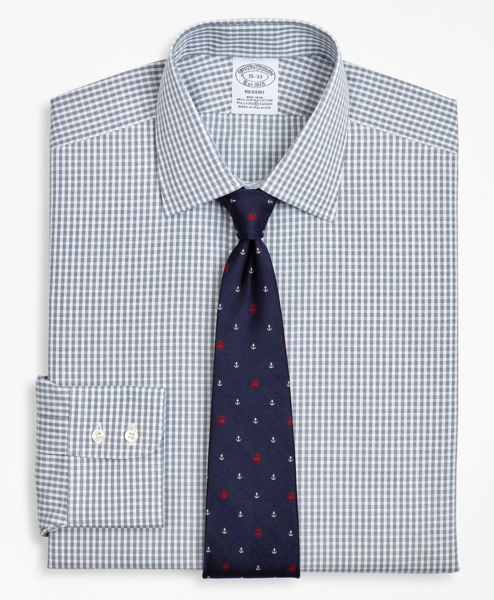 Brooks Brothers Men Stretch Regent Fitted Dress Shirt, Non-Iron Double-Windowpane