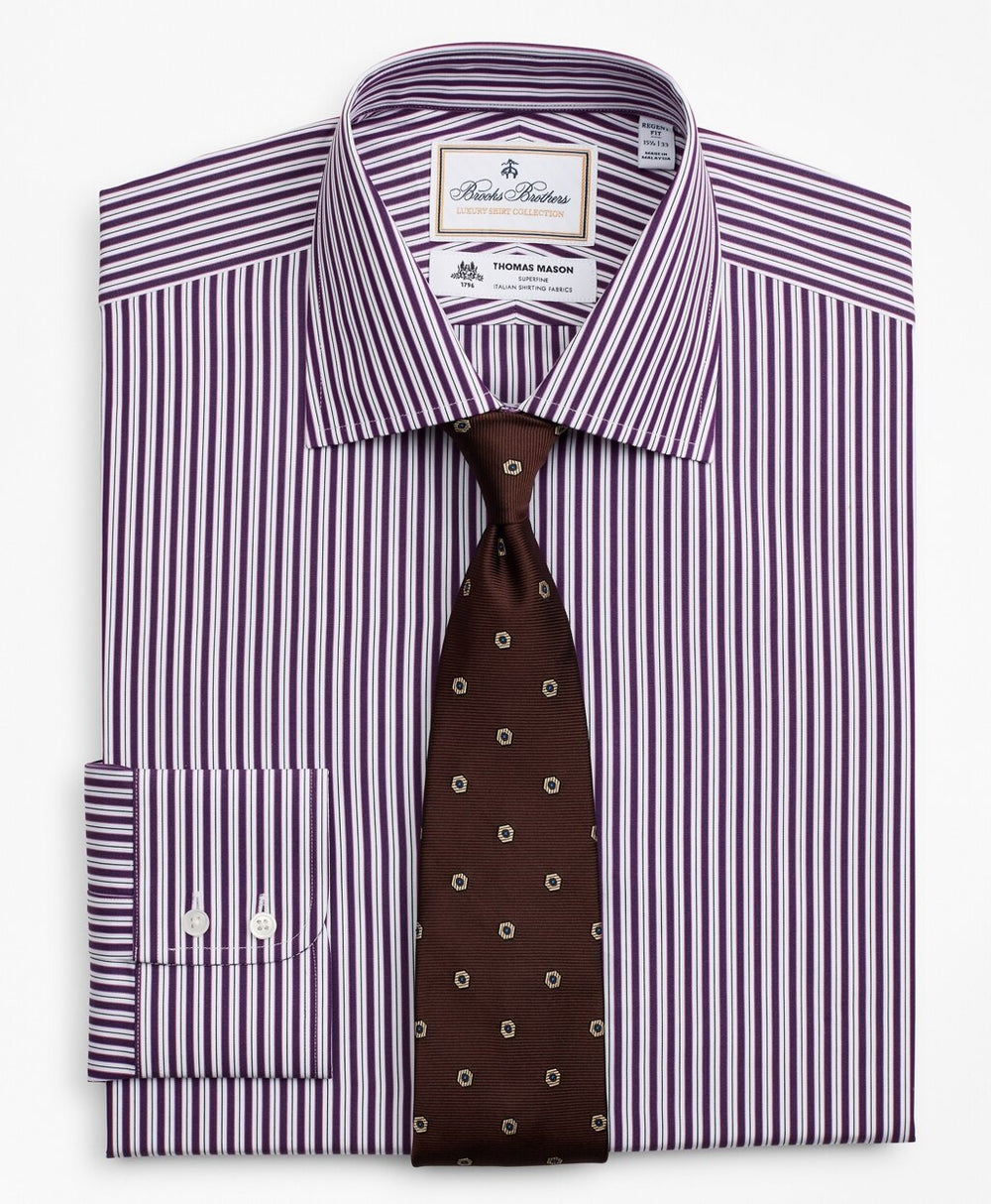 Brooks Brothers Men Luxury Collection Regent Fitted Dress Shirt, Franklin Spread Collar Double-Stripe