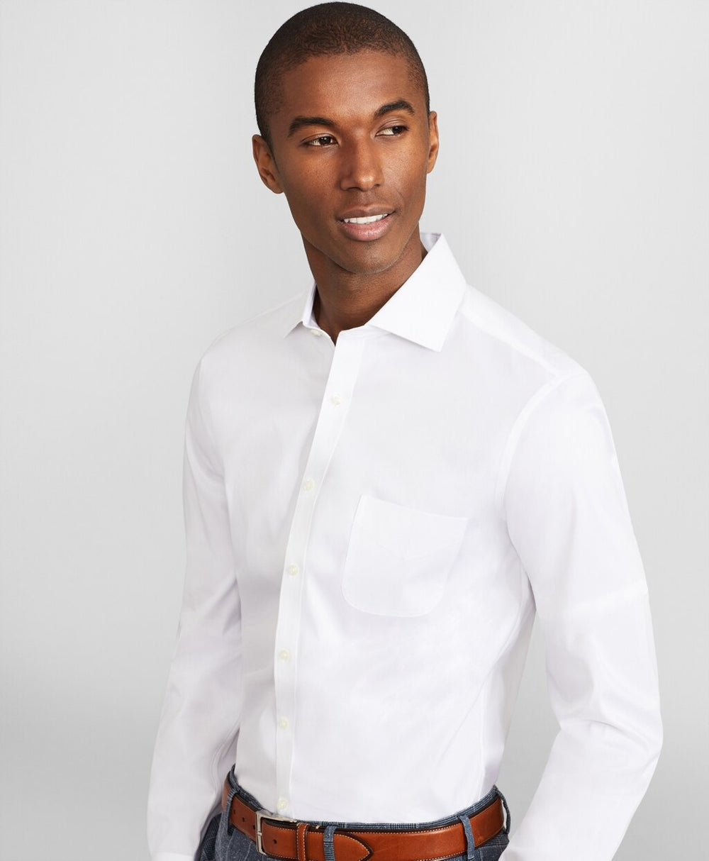 Brooks Brothers Men Milano Slim Fit Dress Shirt, Performance Non-Iron with COOLMAX®, English Spread Collar Broadcloth