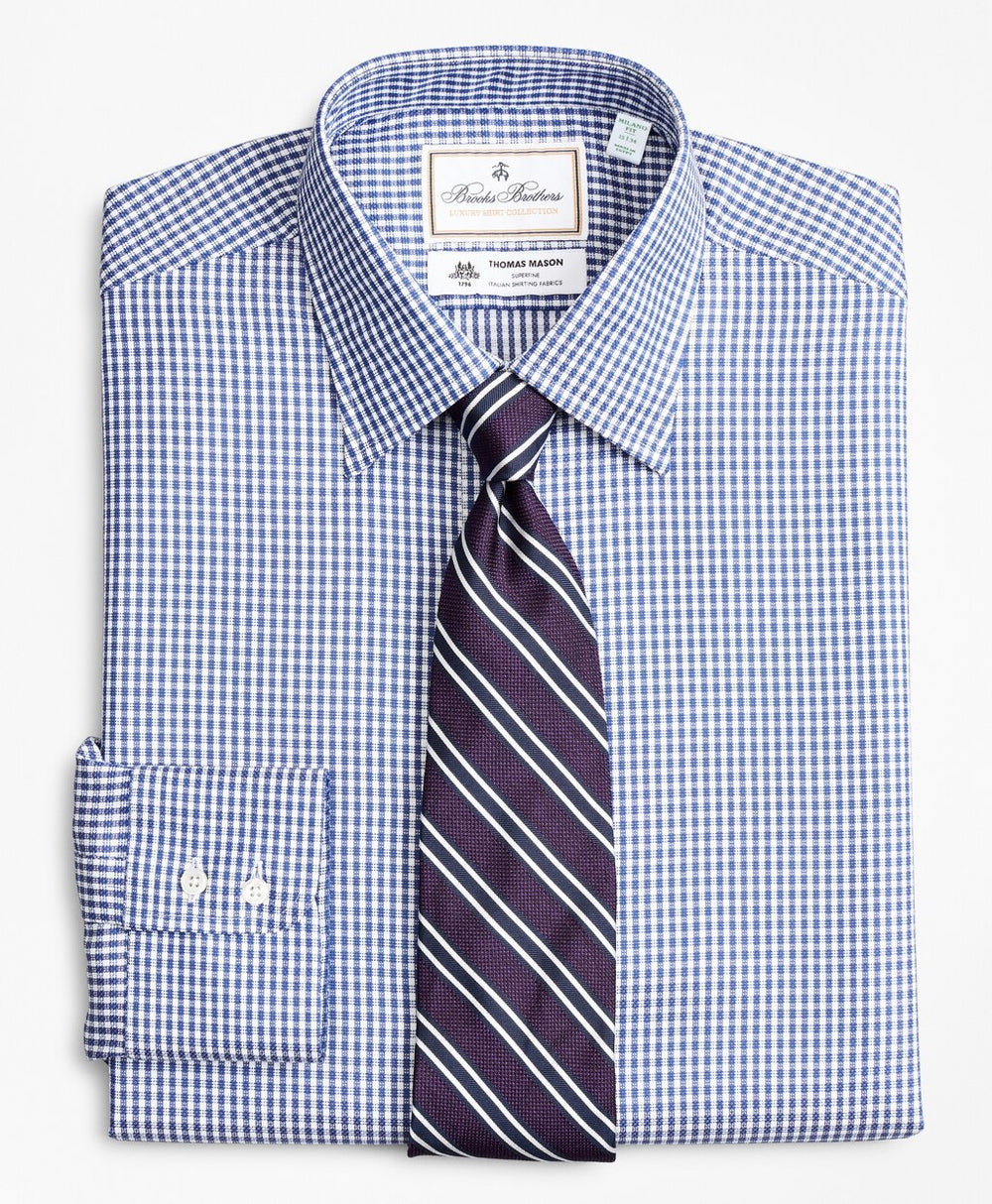 Brooks Brothers Men Luxury Collection Milano Slim-Fit Dress Shirt, Franklin Spread Collar Fine Gingham