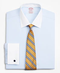 Brooks Brothers Men Stretch Madison Classic-Fit Dress Shirt, Non-Iron Pinpoint Contrast Ainsley Collar French Cuff