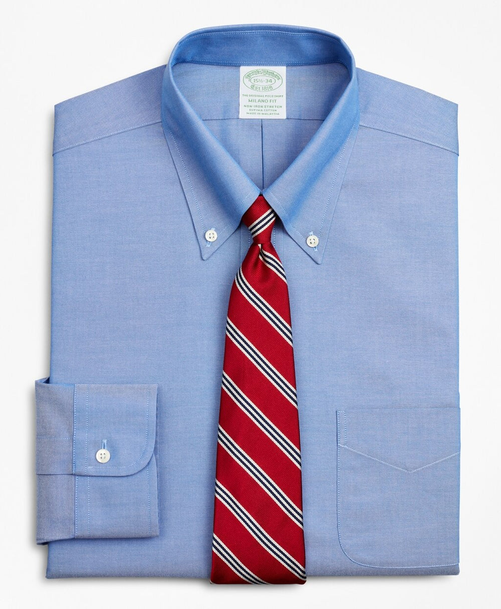 Brooks Brothers Men Stretch Milano Slim-Fit Dress Shirt, Non-Iron Pinpoint Button-Down Collar