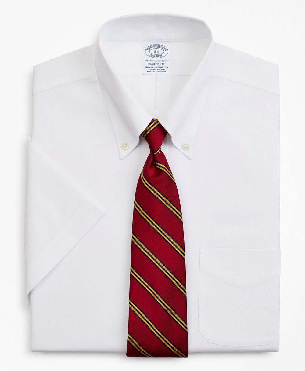 Brooks Brothers Men Stretch Regent Fitted Dress Shirt, Non-Iron Pinpoint Short-Sleeve
