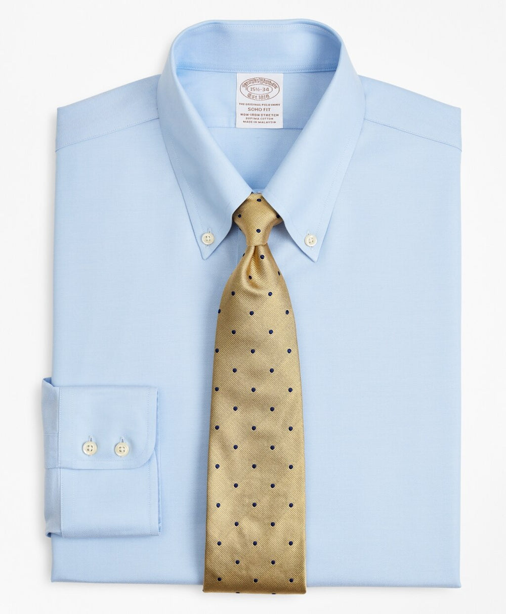 Brooks Brothers Men Stretch Soho Extra-Slim-Fit Dress Shirt, Non-Iron Twill Button-Down Collar