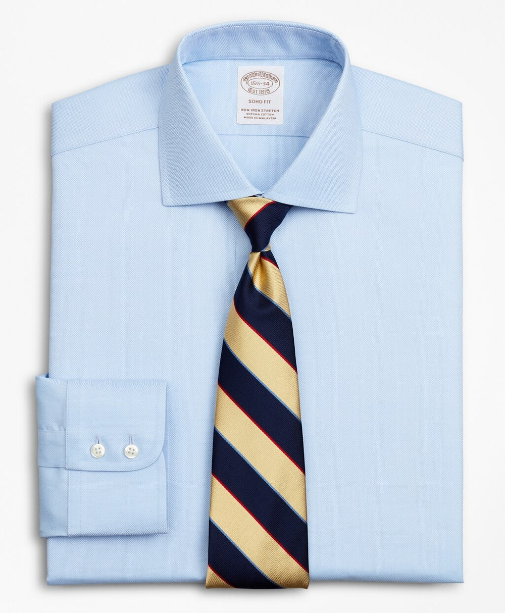 Brooks Brothers Men Stretch Soho Extra-Slim-Fit Dress Shirt, Non-Iron Royal Oxford English Collar