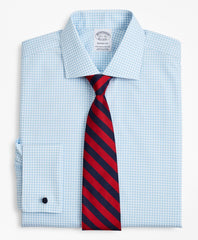 Brooks Brothers Men Stretch Regent Fitted Dress Shirt, Non-Iron Poplin English Collar French Cuff Gingham