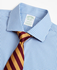 Brooks Brothers Men Stretch Milano Slim-Fit Dress Shirt, Non-Iron Poplin English Collar Gingham