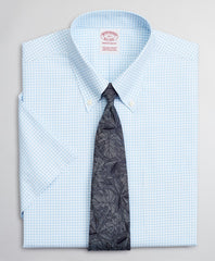 Brooks Brothers Men Stretch Madison Classic-Fit Dress Shirt, Non-Iron Poplin Short-Sleeve Gingham