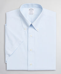Brooks Brothers Men Stretch Regent Fitted Dress Shirt, Non-Iron Poplin Short-Sleeve Fine Stripe