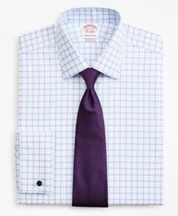 Brooks Brothers Men Stretch Madison Classic-Fit Dress Shirt, Non-Iron Twill Ainsley Collar French Cuff Grid Check