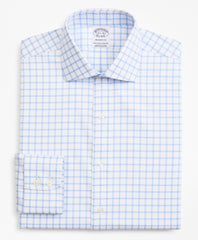 Brooks Brothers Men Stretch Regent Fitted Dress Shirt, Non-Iron Twill English Collar Grid Check