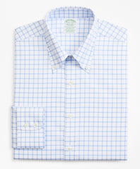 Brooks Brothers Men Stretch Milano Slim-Fit Dress Shirt, Non-Iron Twill Button-Down Collar Grid Check