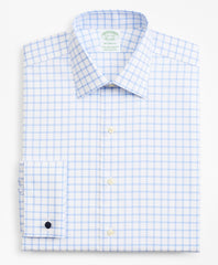Brooks Brothers Men Stretch Milano Slim-Fit Dress Shirt, Non-Iron Twill Ainsley Collar French Cuff Grid Check