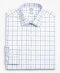 Brooks Brothers Men Stretch Regent Fitted Dress Shirt, Non-Iron Poplin Ainsley Collar Double-Grid Check