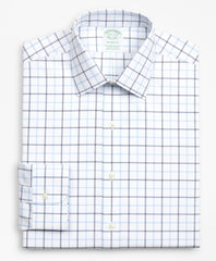 Brooks Brothers Men Stretch Milano Slim-Fit Dress Shirt, Non-Iron Poplin Ainsley Collar Double-Grid Check