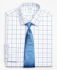 Brooks Brothers Men Stretch Milano Slim-Fit Dress Shirt, Non-Iron Poplin Ainsley Collar Double-Grid Check
