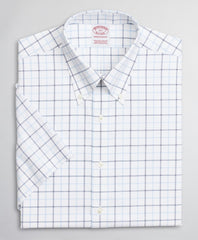 Brooks Brothers Men Stretch Madison Classic-Fit Dress Shirt, Non-Iron Twill Short-Sleeve Double-Grid Checkk