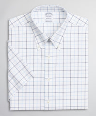 Brooks Brothers Men Stretch Regent Fitted Dress Shirt, Non-Iron Twill Short-Sleeve Double-Grid Check