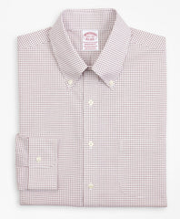 Brooks Brothers Men Stretch Madison Classic-Fit Dress Shirt, Non-Iron Poplin Button-Down Collar Small Grid Check