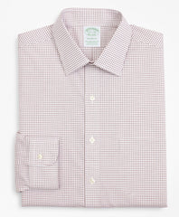 Brooks Brothers Men Stretch Milano Slim-Fit Dress Shirt, Non-Iron Poplin Ainsley Collar Small Grid Check