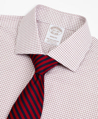 Brooks Brothers Men Stretch Soho Extra-Slim-Fit Dress Shirt, Non-Iron Poplin English Collar Small Grid Check